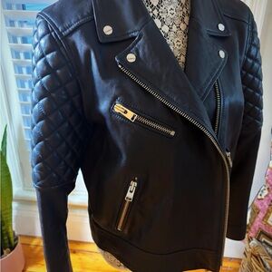 Lamarque Quilted Deep Navy Leather Jacket